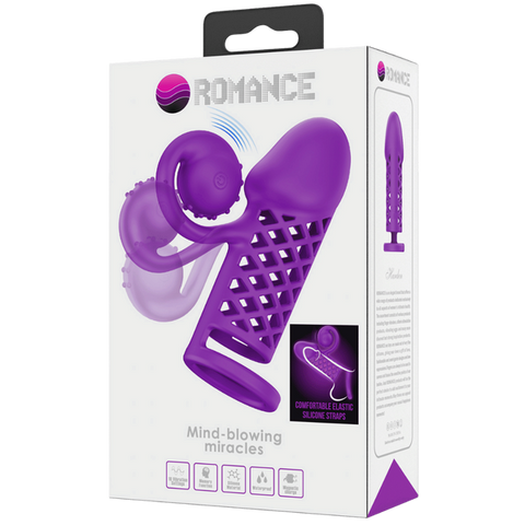Baile Pretty Love Rechargeable Harden Cock Sleeve Purple with Vibrating Tip - Penis Sleeves and Extenders