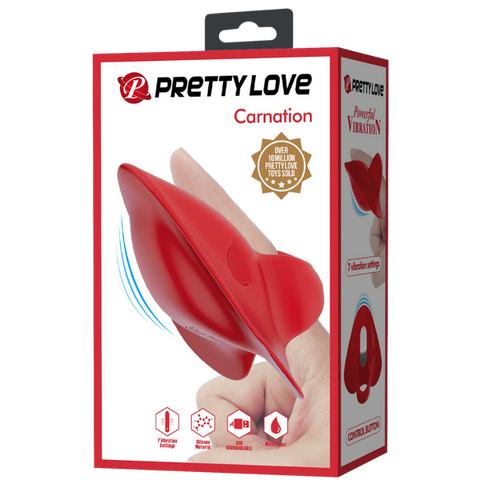 Pretty Love Carnation Rechargeable Finger Vibrator Red - Finger and Tongue Vibrators