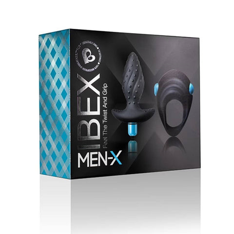 Rocks Off Ibex Butt Plug and Cock Ring Set Blue/Black Dual Vibration - Sex Kits