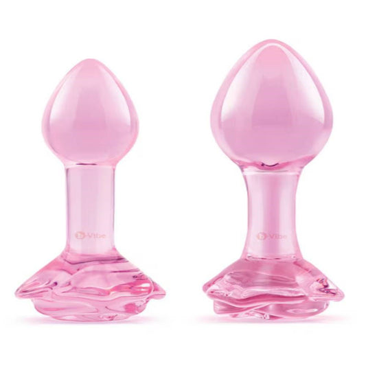 B Vibe Pink Roses Glass Anal Plug Training Set Premium Borosilicate Glass - - Butt Plugs