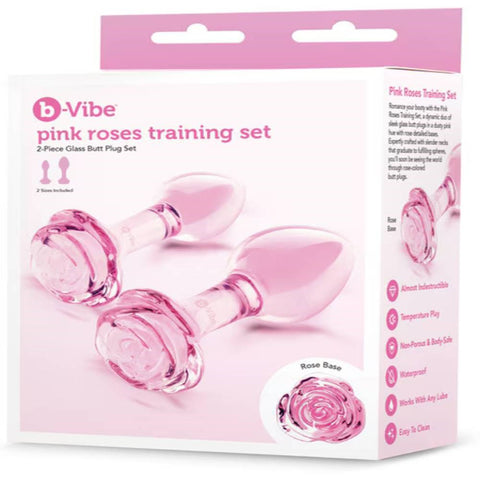 B Vibe Pink Roses Glass Anal Plug Training Set Premium Borosilicate Glass - Butt Plugs