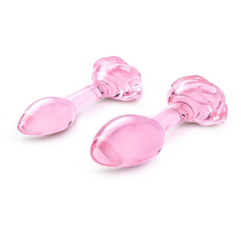 B Vibe Pink Roses Glass Anal Plug Training Set Premium Borosilicate Glass - - Butt Plugs