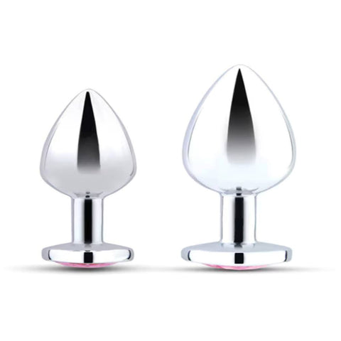 B Vibe Jewel Metal Butt Plug Training Set with Heart Shaped Jewel Bases - Butt Plugs