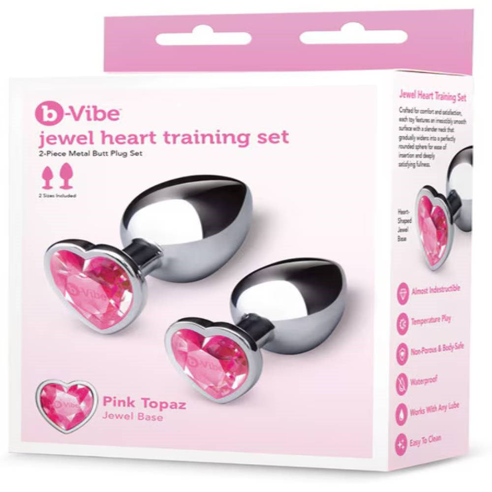 B Vibe Jewel Metal Butt Plug Training Set with Heart Shaped Jewel Bases - - Butt Plugs