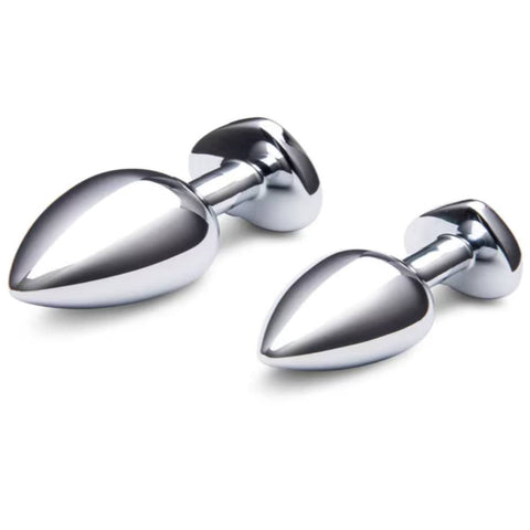 B Vibe Jewel Metal Butt Plug Training Set with Heart Shaped Jewel Bases - Butt Plugs