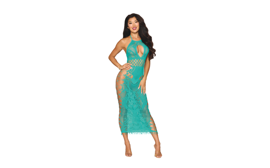 Dream Girl Lingerie Body Stocking Halter Gown Agate OS Halter Design - Kimono's and Gowns