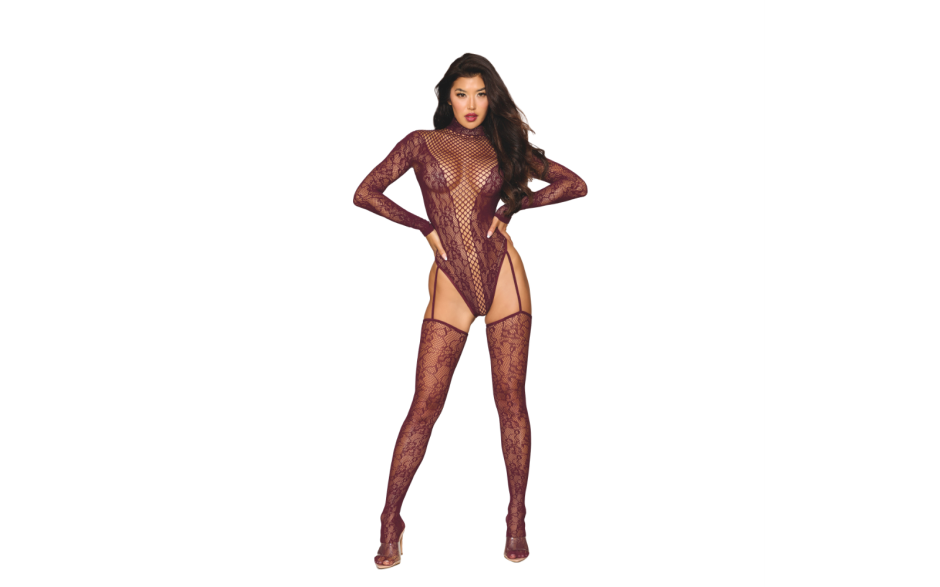 Dream Girl Lingerie Womens Teddy Body Stocking Burgundy OS Seduction - Body Stockings