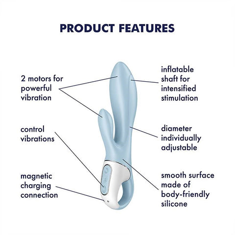 Satisfyer Air Pump Bunny 1 Inflatable Rabbit Vibrator Blue with Inflation - Rabbit Vibrators