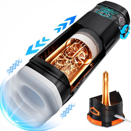 Topco CyberSkin The Titan Thrusting & Vibrating Masturbator Black Triple Action - - Masturbators and Strokers