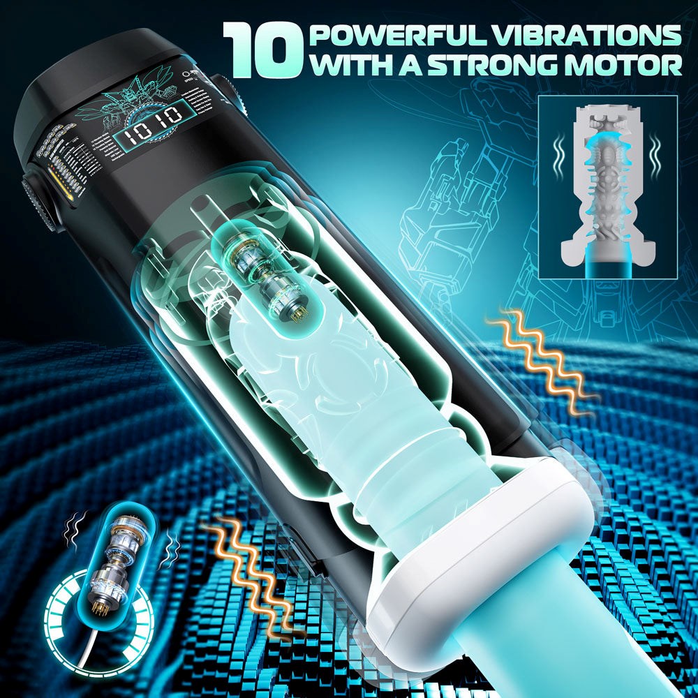 Topco CyberSkin The Titan Thrusting & Vibrating Masturbator Black Triple Action - - Masturbators and Strokers