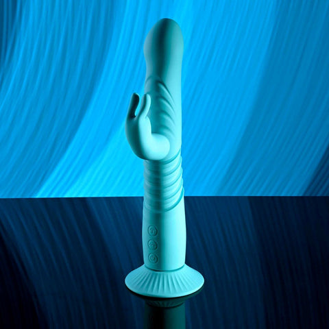 Evolved BUNNY HOP Thrusting Rabbit Vibrator Teal Dual Stimulation - Rabbit Vibrators