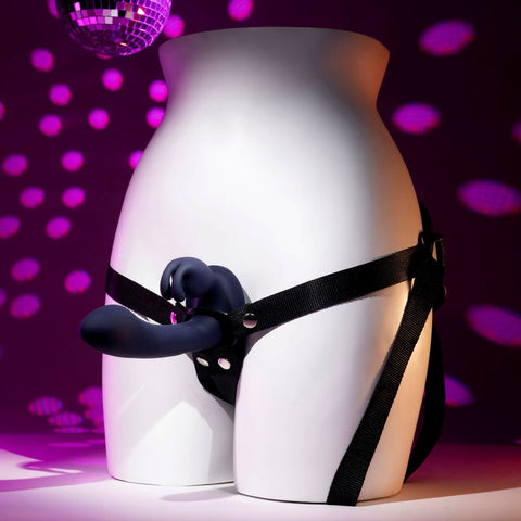 Evolved GIVING VIBES Rechargeable Vibrating Strap On Black Triple Motor Design - Strap On Sextoys