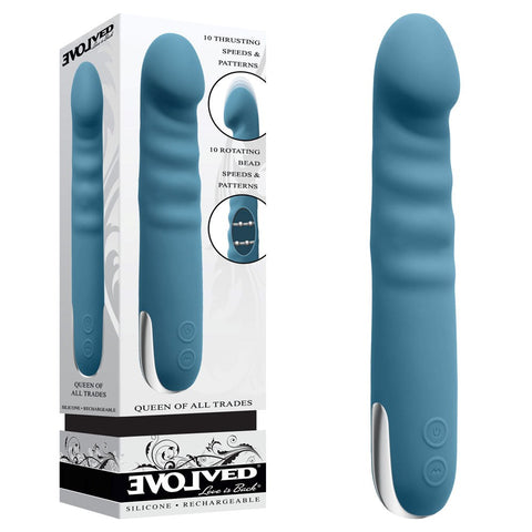 Evolved QUEEN OF ALL TRADES Thrusting Dildo Vibrator Blue Triple Action - Vibrating Dildos