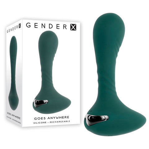 Evolved Gender X GOES ANYWHERE Rechargeable Anal Vibrator Green Ergonomic Base - Anal Vibrators