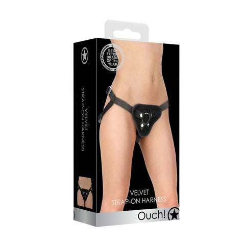 Shots Toys OUCH! Velvet & Velcro Strap On Harness Black Comfortable Adjustable - Strap On Sextoys