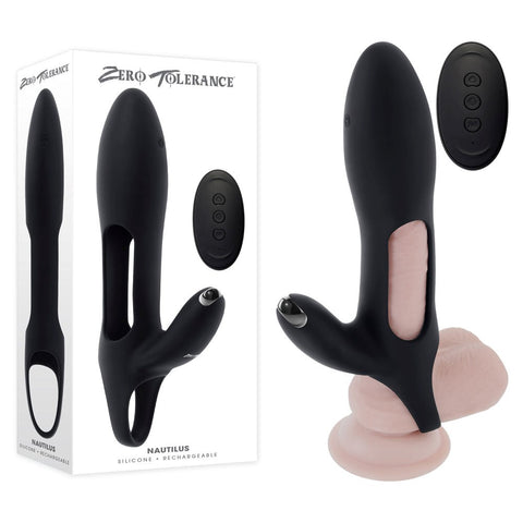 Evolved Zero Tolerance NAUTILUS Vibrating Penis Extender Sleeve Black Remote Control - Penis Sleeves and Extenders