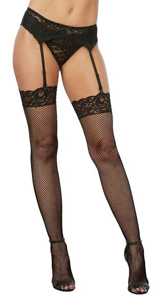 Dream Girl Fishnet Thigh High Stockings with Lace Top Sensual Hosiery - - Hosiery