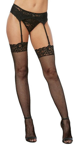 Dream Girl Fishnet Thigh High Stockings with Lace Top Sensual Hosiery - Hosiery