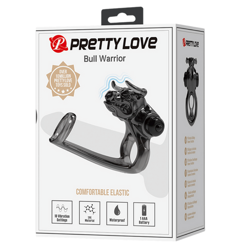Baile Pretty Love Bull Warrior Innovative Cock Ring Black Dual Ring Design - Stretchy Cock Rings
