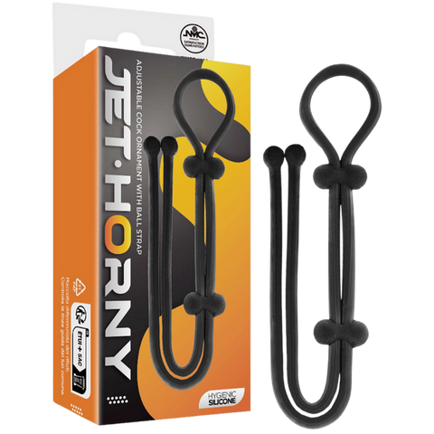 Jet Horny Adjustable Cock Ring with Ball Strap Black - Stretchy Cock Rings