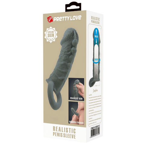 Baile Pretty Love Realistic Stretchy Penis Sleeve Black with Ball Strap - Penis Sleeves and Extenders
