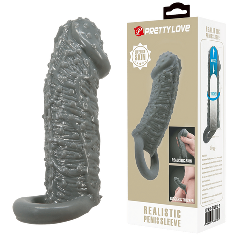 Baile Pretty Love Realistic Male Penis Sleeve Black with Ball Strap - Penis Sleeves and Extenders