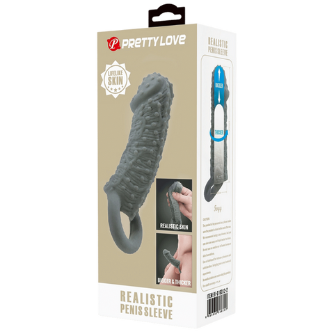 Baile Pretty Love Realistic Male Penis Sleeve Black with Ball Strap - Penis Sleeves and Extenders
