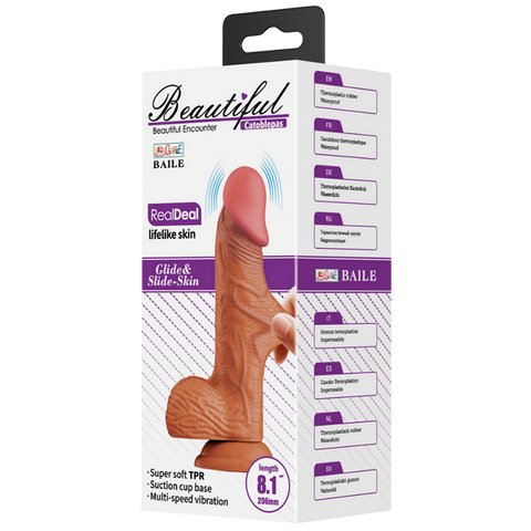 Pretty Love Catoblpas Vibrating Dong 8.1 Inch Tan with Performance Ring - Vibrating Dildos
