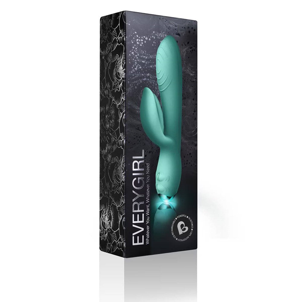 Rocks Off Every Girl Flexible Rabbit Vibrator Teal Dual Motor LED Feedback - - Rabbit Vibrators