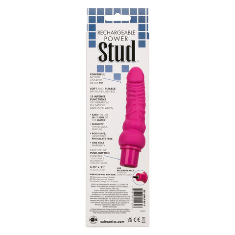 California Exotics Rechargeable Power Stud Curvy Dildo Pink Flexible - Vibrating Dildos