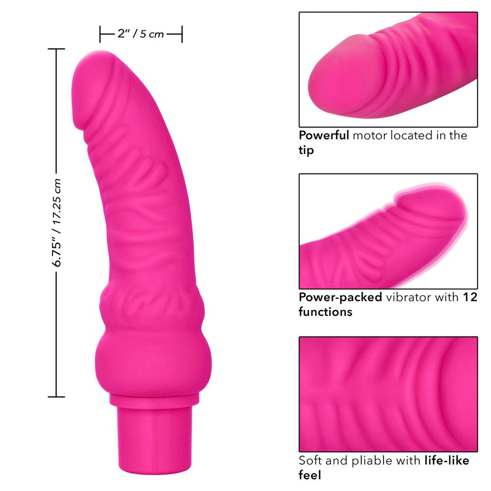 California Exotics Rechargeable Power Stud Curvy Dildo Pink Flexible - - Vibrating Dildos