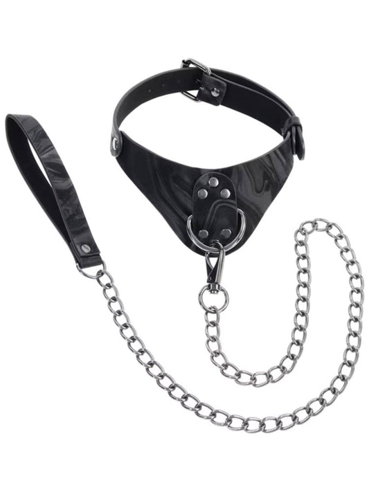 Sportsheets Velvet Noir Bondage Collar and Leash with Marbled Faux Leather - - Collars and Leads