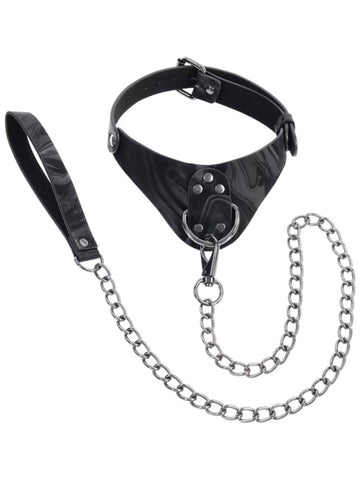 Sportsheets Velvet Noir Bondage Collar and Leash with Marbled Faux Leather - Collars and Leads