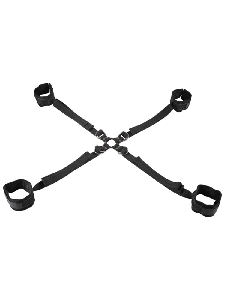 Sportsheets Velvet Noir Adjustable Hog Tie and Cuff Set with 8 D Ring Hub - - Cuffs And Restraints