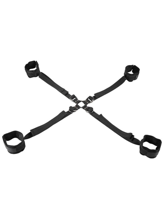 Sportsheets Velvet Noir Adjustable Hog Tie and Cuff Set with 8 D Ring Hub - - Cuffs And Restraints