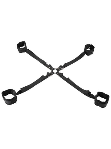 Sportsheets Velvet Noir Adjustable Hog Tie and Cuff Set with 8 D Ring Hub - Cuffs And Restraints