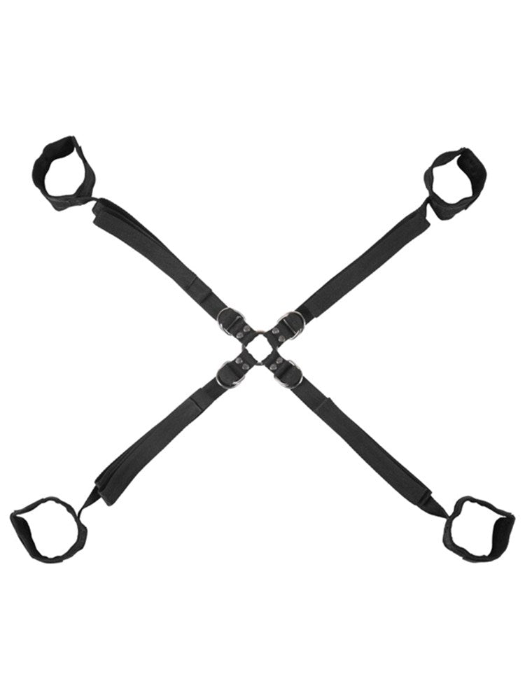 Sportsheets Velvet Noir Adjustable Hog Tie and Cuff Set with 8 D Ring Hub - - Cuffs And Restraints