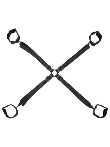 Sportsheets Velvet Noir Adjustable Hog Tie and Cuff Set with 8 D Ring Hub - Cuffs And Restraints