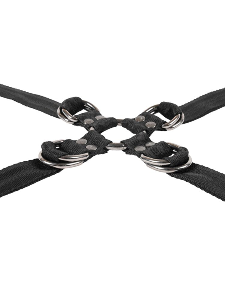 Sportsheets Velvet Noir Adjustable Hog Tie and Cuff Set with 8 D Ring Hub - - Cuffs And Restraints