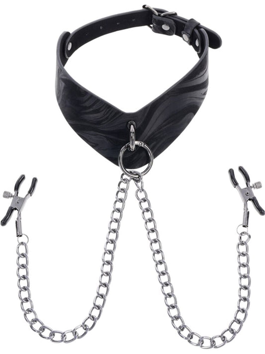 Sportsheets Velvet Noir Collar and Removable Clamps BDSM Power Play Set - - Collars and Leads