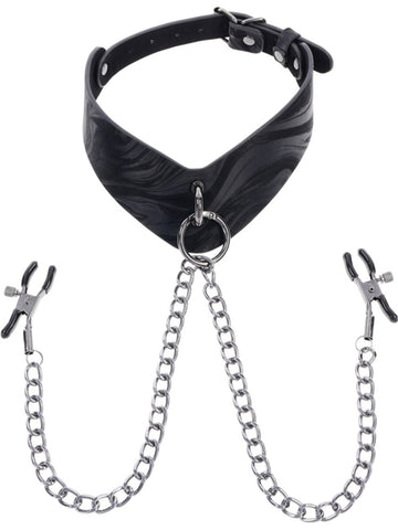 Sportsheets Velvet Noir Collar and Removable Clamps BDSM Power Play Set - Collars and Leads