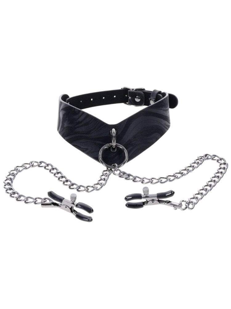 Sportsheets Velvet Noir Collar and Removable Clamps BDSM Power Play Set - Collars and Leads