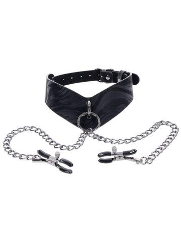 Sportsheets Velvet Noir Collar and Removable Clamps BDSM Power Play Set - Collars and Leads