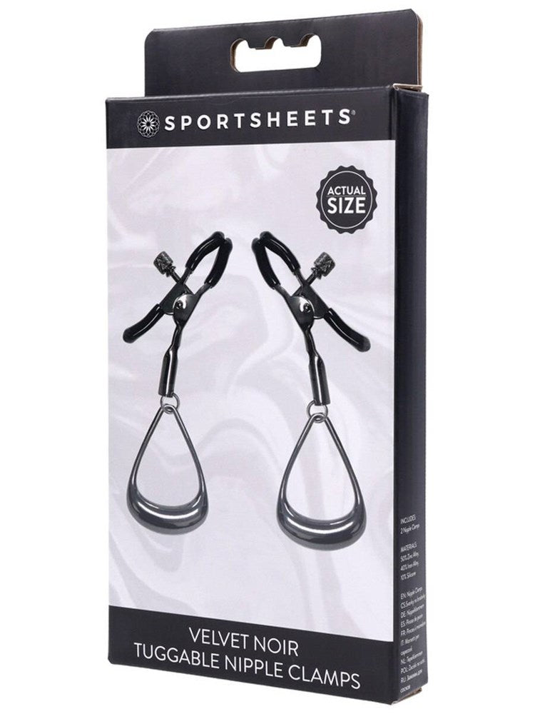 Sportsheets Velvet Noir Tuggable Nipple Clamps with Adjustable Loops - - Nipple and Clit Clamps