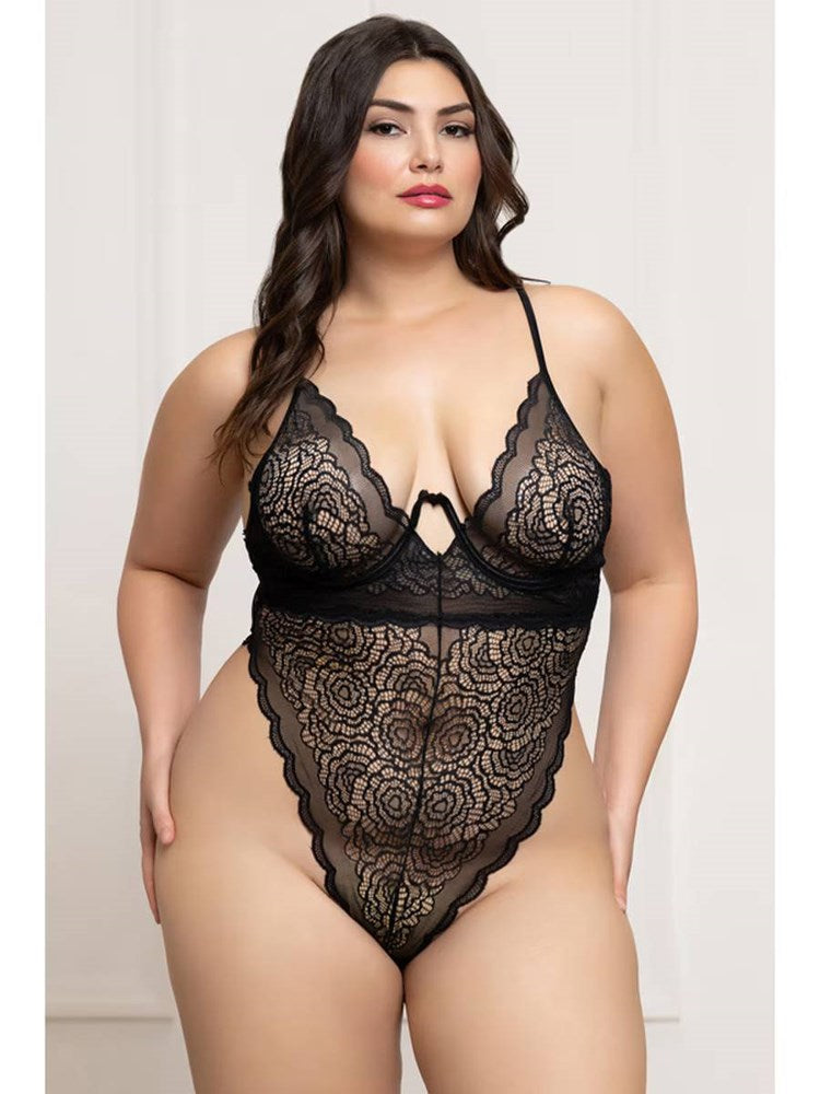 Seven til Midnight Floral Lace Womens Teddy Black with Underwire Support - - Teddies and Bodysuits