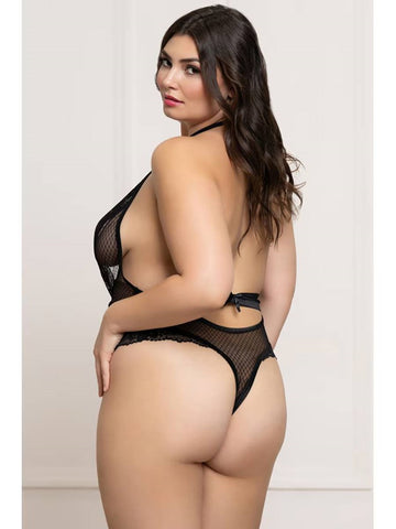 Seven til Midnight Fence Mesh and Lace Teddy Black with Strappy Details - Teddies and Bodysuits