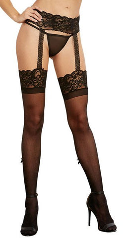 Dream Girl Lingerie Womens Garterbelt Pantyhose Black Integrated Design - Fishnet and Thigh Highs