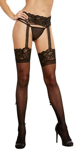 Dream Girl Lingerie Womens Garterbelt Pantyhose Black Integrated Design - Fishnet and Thigh Highs