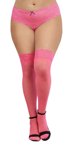 Dream Girl Lingerie Womens Thigh Highs Queen Size Silicone Stay Up Technology - Fishnet and Thigh Highs