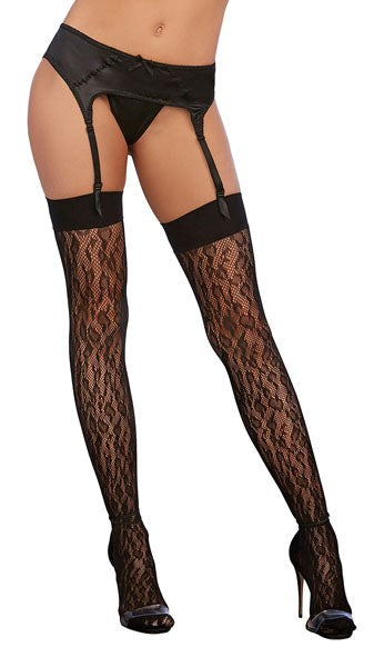 Dream Girl Lingerie Micro Fishnet Thigh Highs Black Leopard Pattern - Fishnet and Thigh Highs